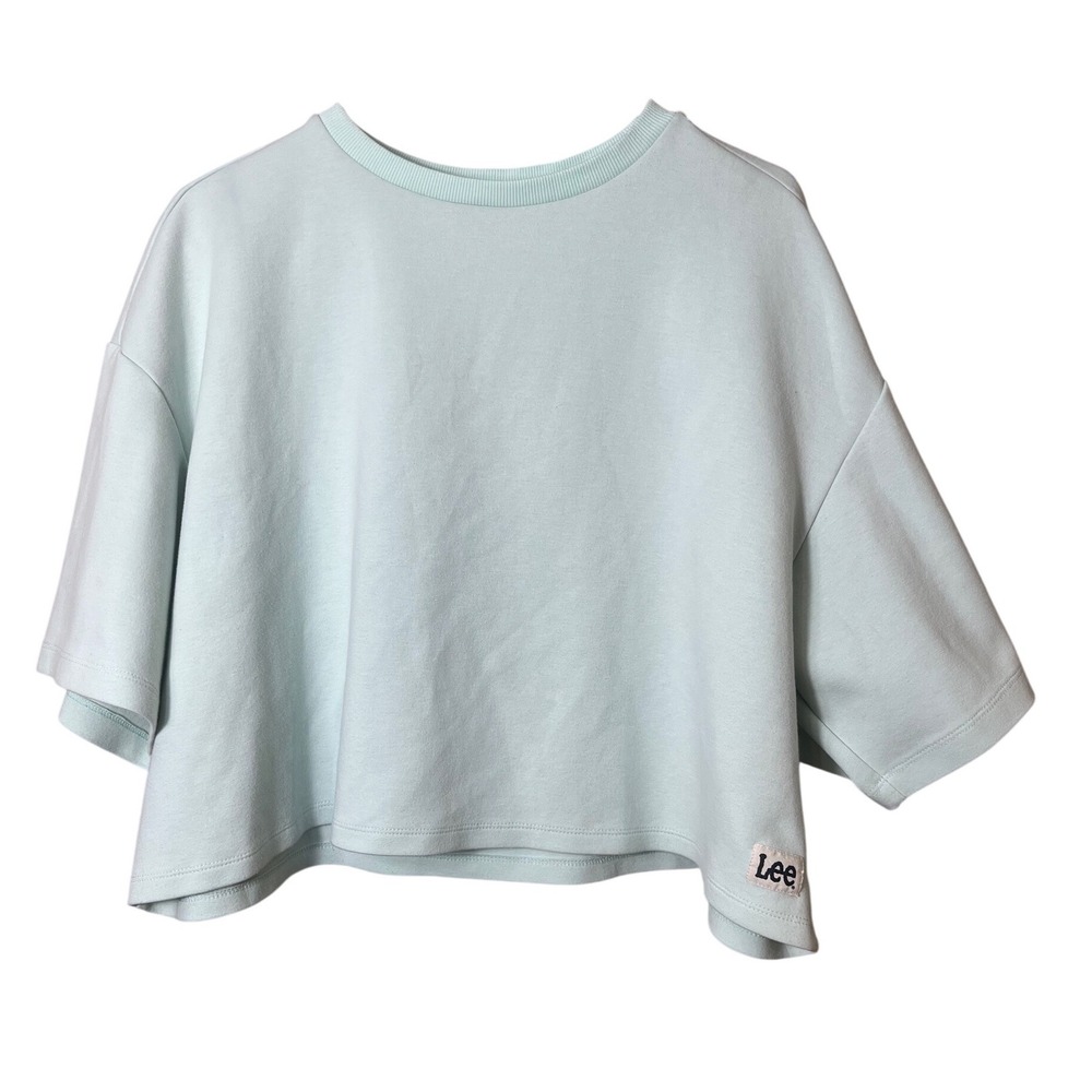 Lee Mint Green Cropped Sweatshirt Boxy Short Sleeve Crewneck Pastel Retro XL - Picture 2 of 9